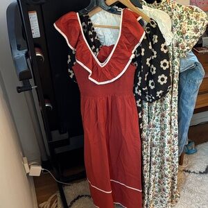 Christy Dawn Red Midi Dress with White Trim